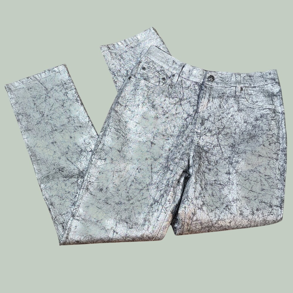 DG2 Diane Gilman Silver Metallic Jeans Party Stretch High Rise Straight‎ 8